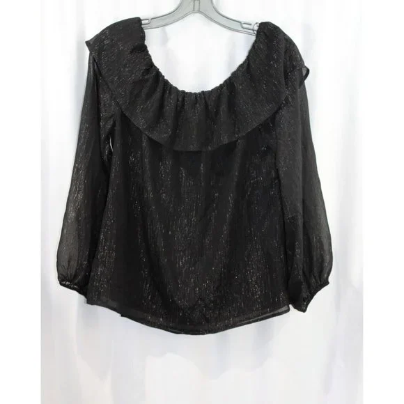 White House Black Market Womens Sparkly Black Off Shoulder Blouse M - Picture 1 of 5